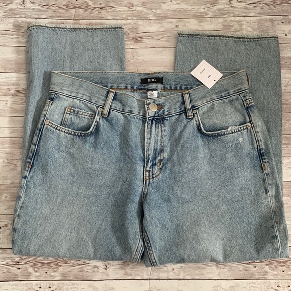 BDG Denim - BDG Medium Light Wash High Rise Straight Leg Cropper Jeans